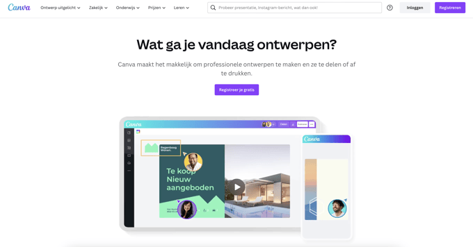 Canva website startpagina