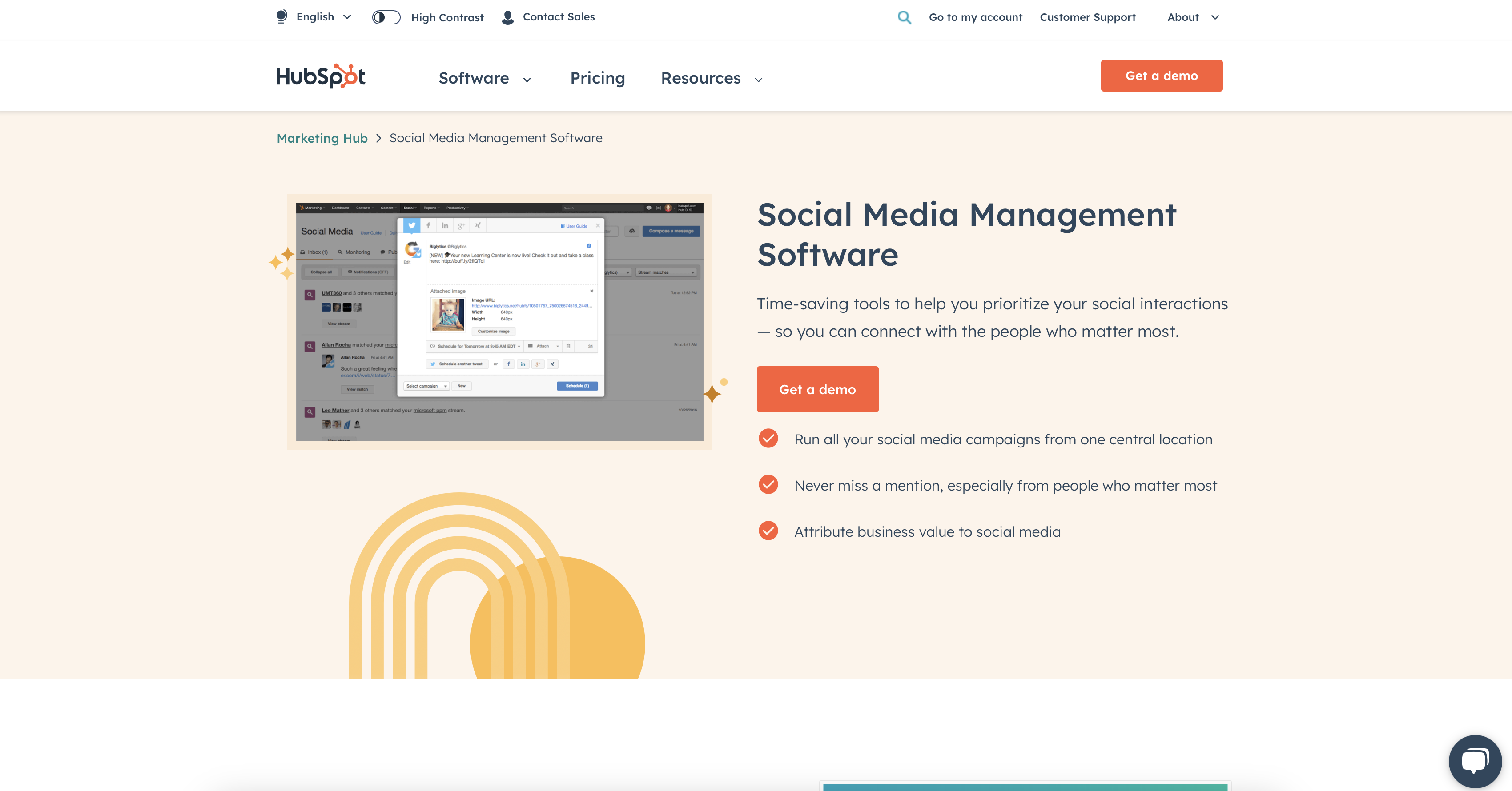 HubSpot Social Media Management software websitepagina